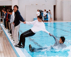 pool swimming in clothes