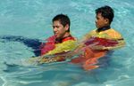 RESCUES, 3 CLOTHES TOW
Grab the clothes of the casualty between the shoulders and swim sidestroke 2